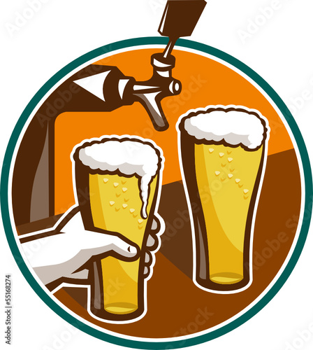 Beer Pint Glass Hand Tap Retro
