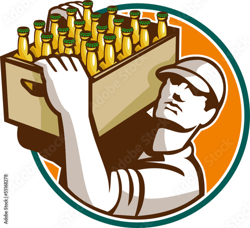 Bartender Carrying Beer Case Retro