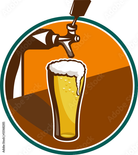 Beer Pint Glass Tap Retro