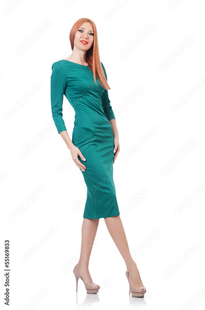 Model wearing fashionable clothing on white Model wearing fashionable clothing on white