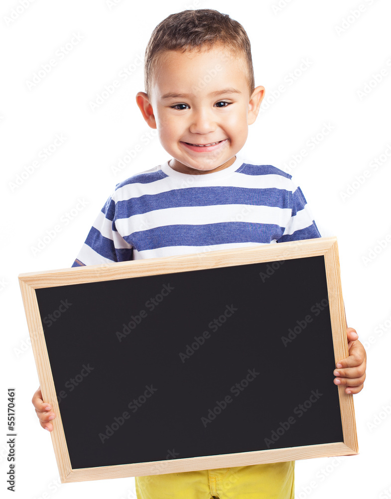 child holding a chalkboard on white background child holding a chalkboard on white background
