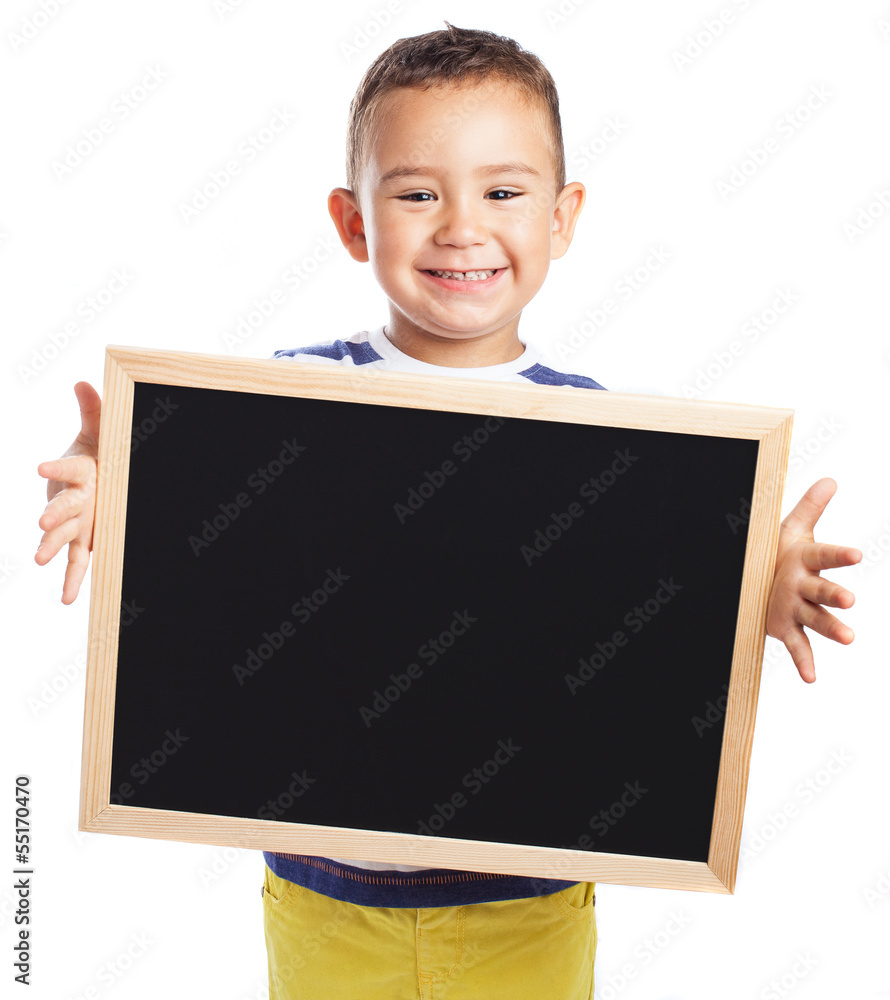 child holding a chalkboard on white background child holding a chalkboard on white background