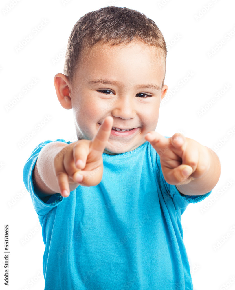 child doing the victory symbol on a white background child doing the victory symbol on a white background