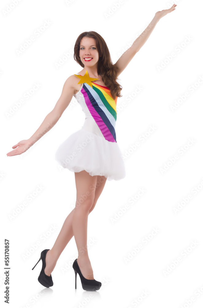 Model wearing fashionable clothing on white Model wearing fashionable clothing on white