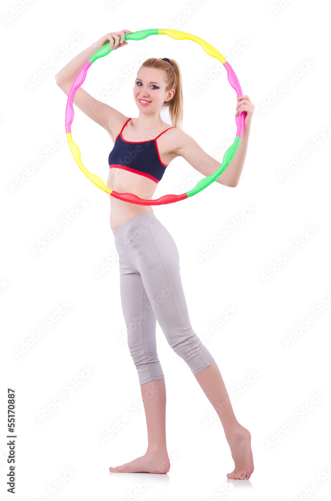 Woman doing exercises with hula hoop Woman doing exercises with hula hoop