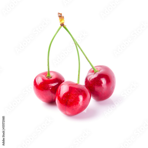 Sweet red cherries isolated on white