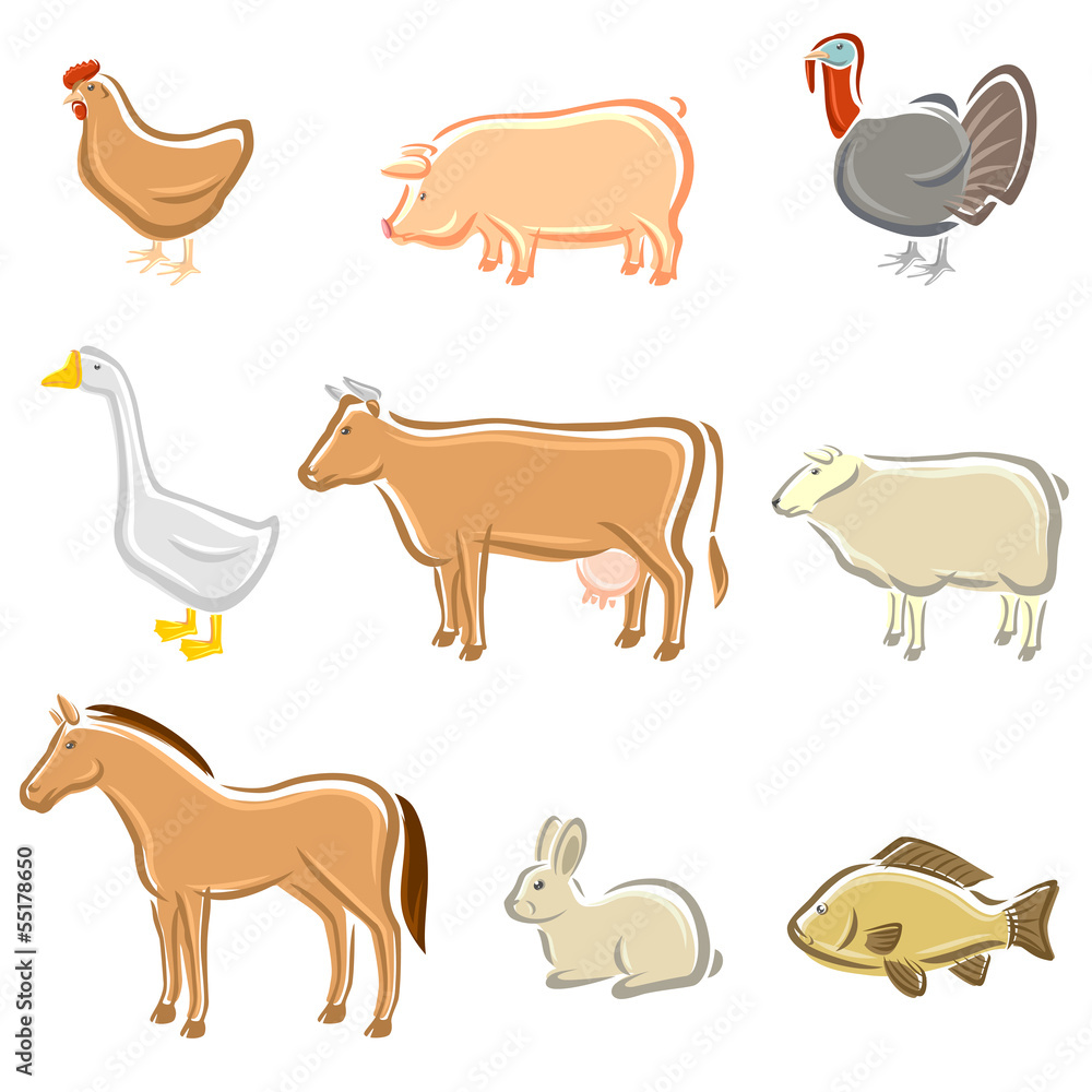 Farm animals set. Vector