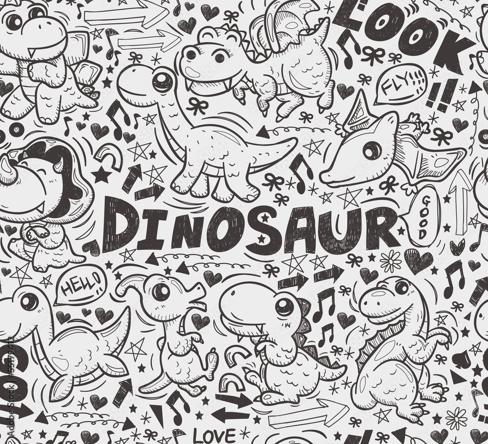 seamless doodle dinosaur pattern