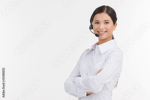 Confident customer service representative. Beautiful young femal photo