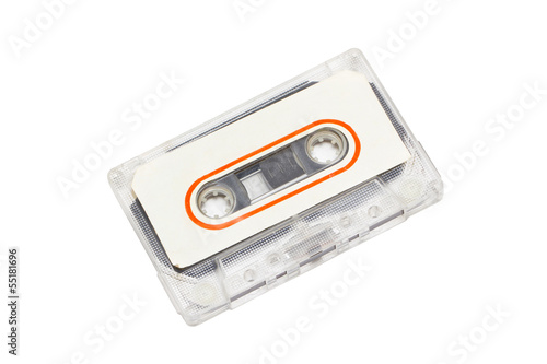Audio cassette with label isolated on white background.
