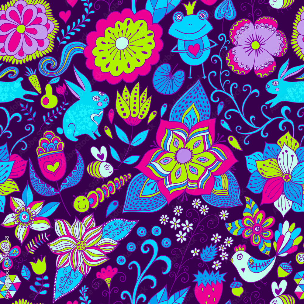 Naklejka premium Vector romantic doodle floral texture. Copy that square to the s