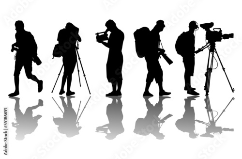 Cameramen and camcorder video operator vector background