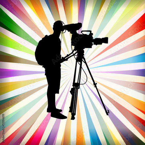 Cameramen and camcorder video operator vector background