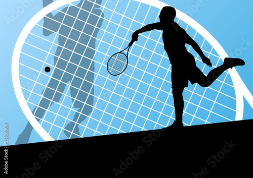 Tennis players detailed silhouettes vector background concept