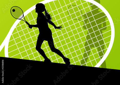 Tennis players detailed silhouettes vector background concept