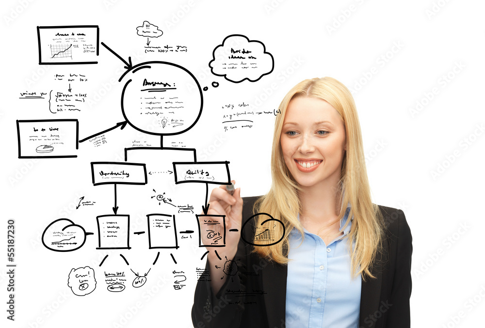 businesswoman drawing on virtual screen businesswoman drawing on virtual screen