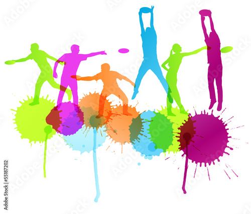 Disk thrower and catcher active people sport background illustra