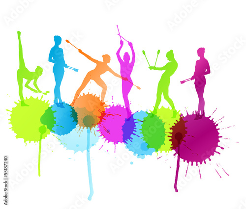 Rhythmic gymnastics woman with clubs vector background concept s