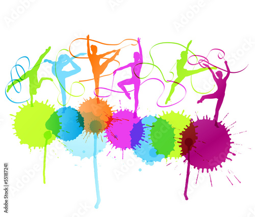 Rhythmic gymnastics woman with ribbon vector abstract background