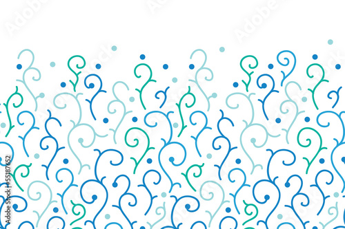 Vector blue abstract swirls horizontal seamless pattern