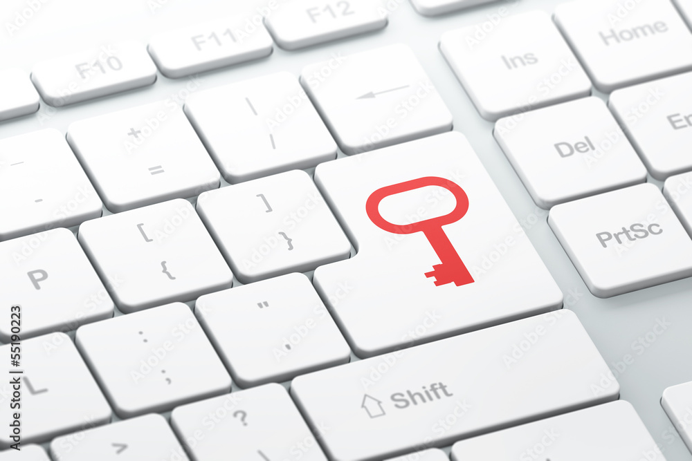 Safety concept: Key on computer keyboard background Safety concept: Key on computer keyboard background