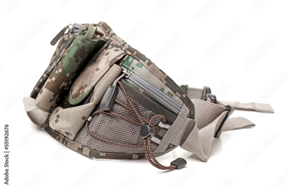 Naklejka premium safety waist pouch for traveler on a white background 