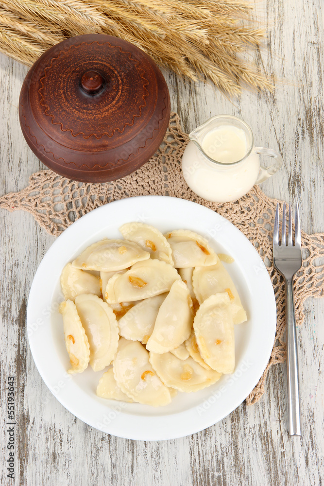 Tasty dumplings with fried onion Tasty dumplings with fried onion