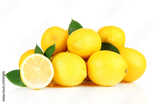 Ripe lemons isolated on white