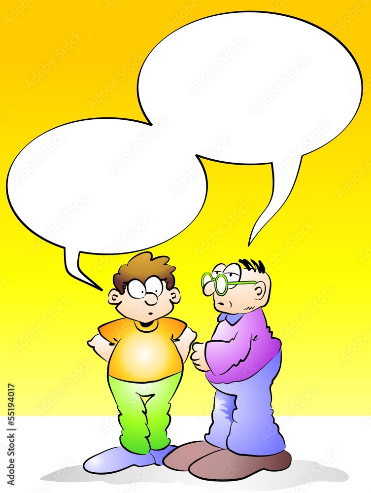 Men talking with empty speech bubble Men talking with empty speech bubble