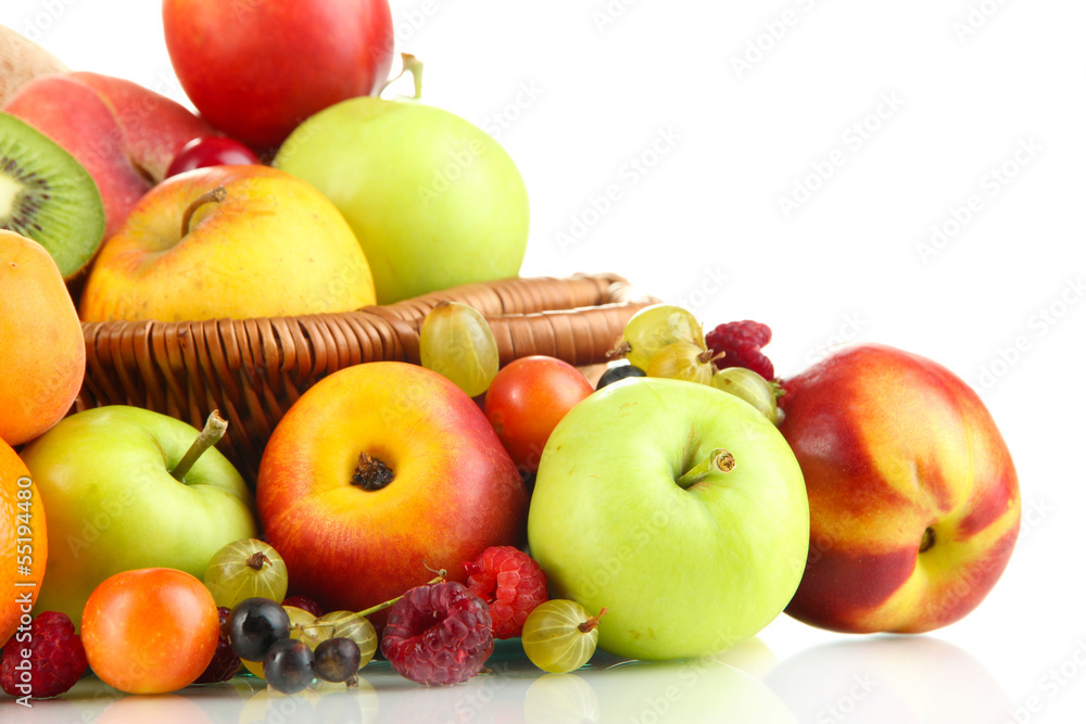 Assortment of juicy fruits, isolated on white Assortment of juicy fruits, isolated on white