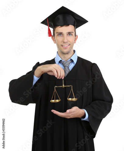 Young graduate lawyer isolated on white