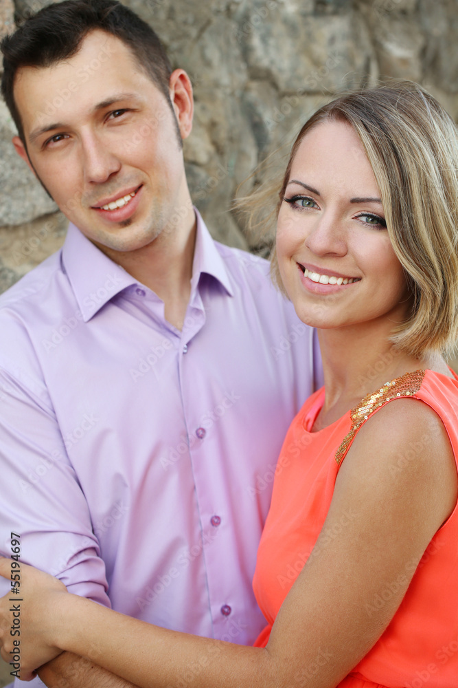 Beautiful young romantic couple, outdoors Beautiful young romantic couple, outdoors