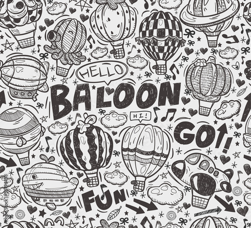 seamless doodle hot air balloon pattern