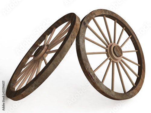 3D Old Wooden Wagon ( Carriage) Wheels photo