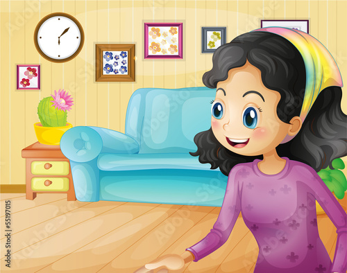 A happy mother in the living room