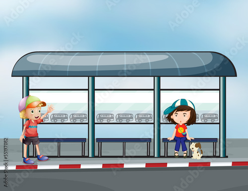 Passengers at the waiting shed