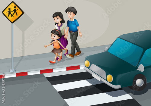 A family walking at the street