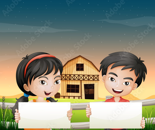 Two adorable kids with empty cardboards