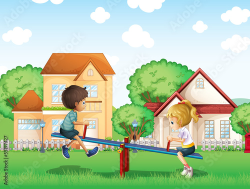 Kids playing at the park in the village
