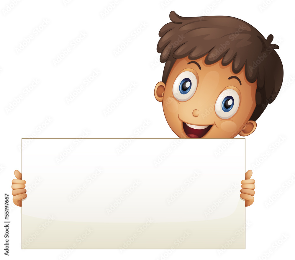 A smiling young boy holding an empty signage A smiling young boy holding an empty signage