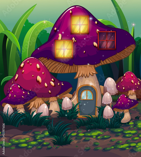 A purple mushroom house