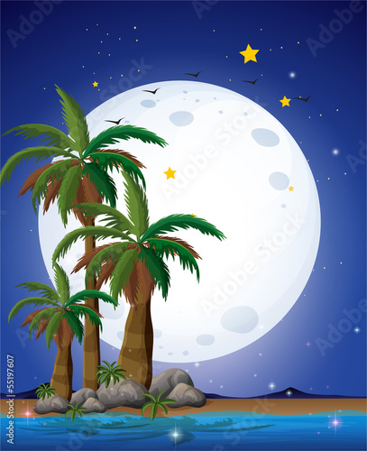 A bright fullmoon and the blue sea