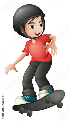 A boy skateboarding with a helmet
