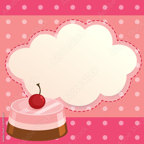 A pink paper note with a cake