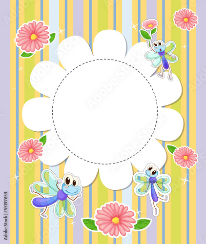 A stationery template with flowers and butterflies