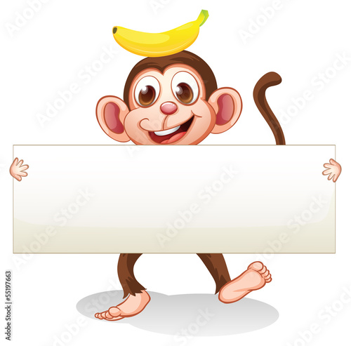 An empty signboard with a monkey at the back