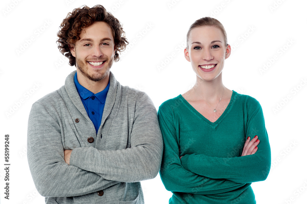 Young couple posing in trendy wear Young couple posing in trendy wear