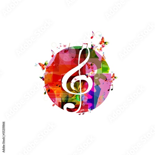 Colorful music background with butterflies