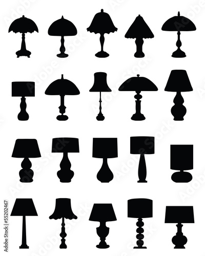 Black silhouettes of lamps and lighting, vector