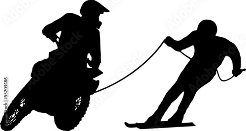 Motoskijoring, skier is pulled by a motorcycle